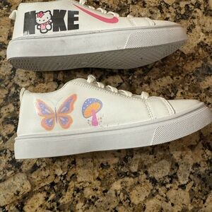 White and Pink Kids Sneakers with Heart Design